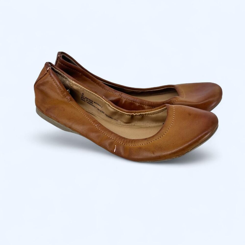 Cognac Faux Leather Slip On Ballet Flat Classic Round Toe Dress Shoe